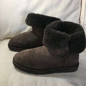 UGG Australia Bailey Button Brown Ankle Boots Faux Fur
